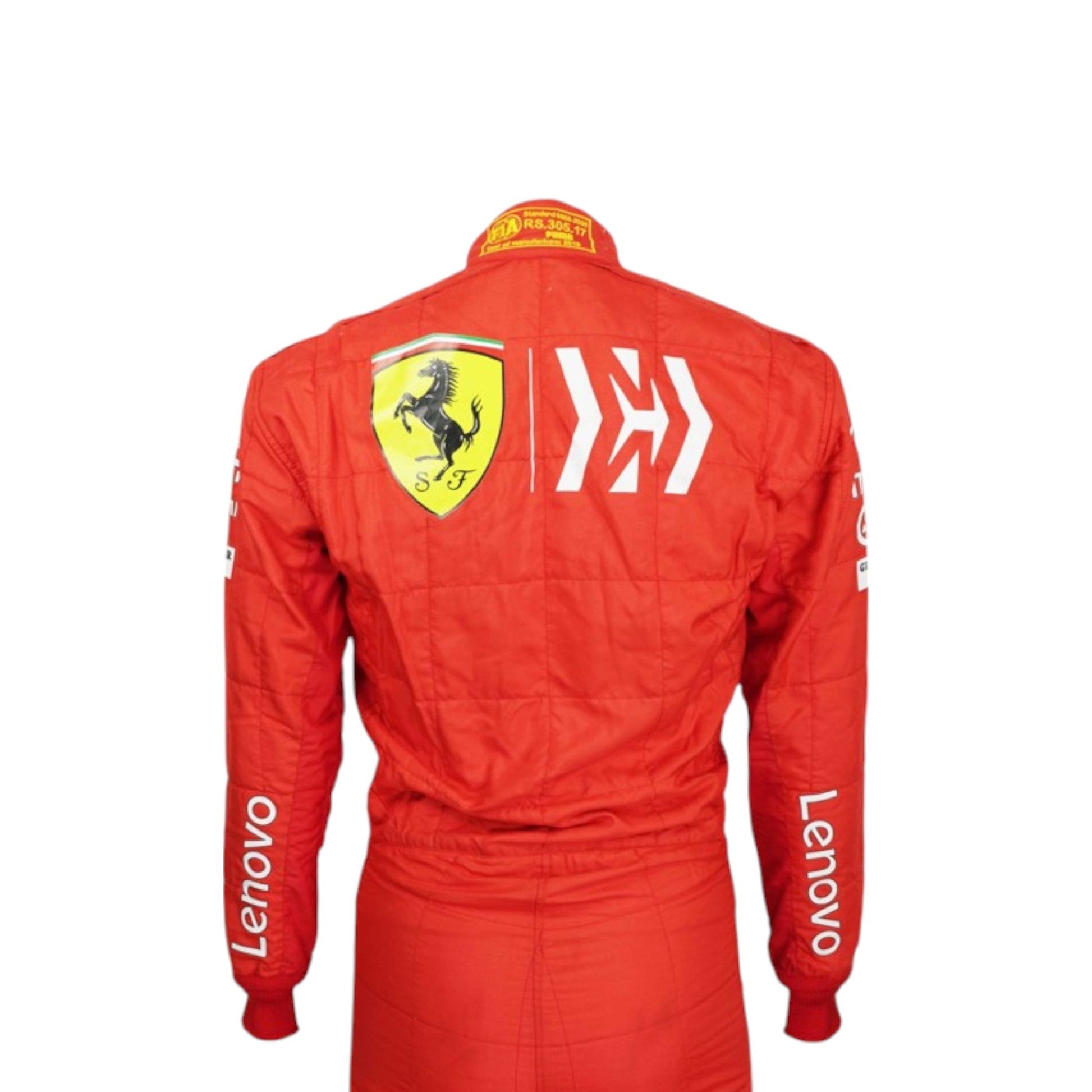 Charles Leclerc 2019 Ferrari F1 race suit sponsor detail by Grand Flex Racewear