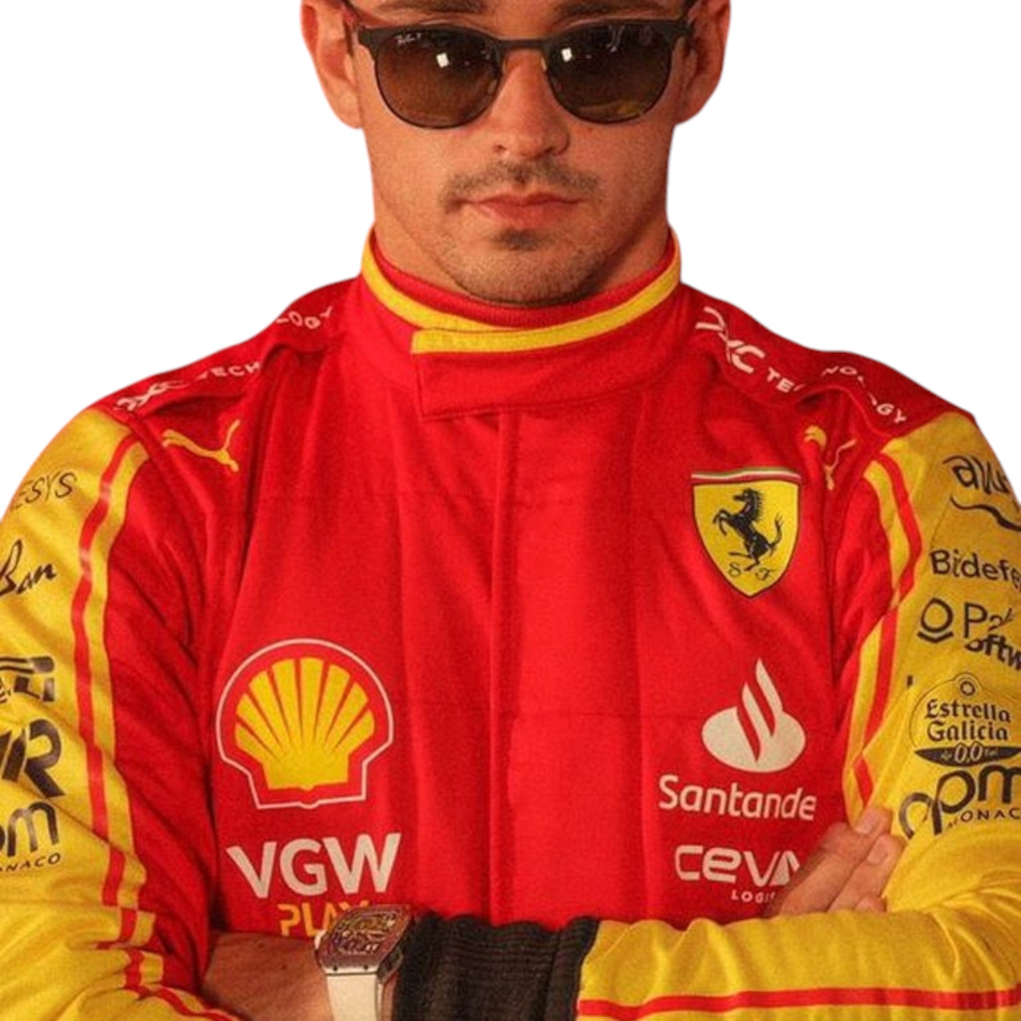 Charles Leclerc 2023 Ferrari Monza GP F1 Race Suit detail view 4 - Grand Flex Racewear