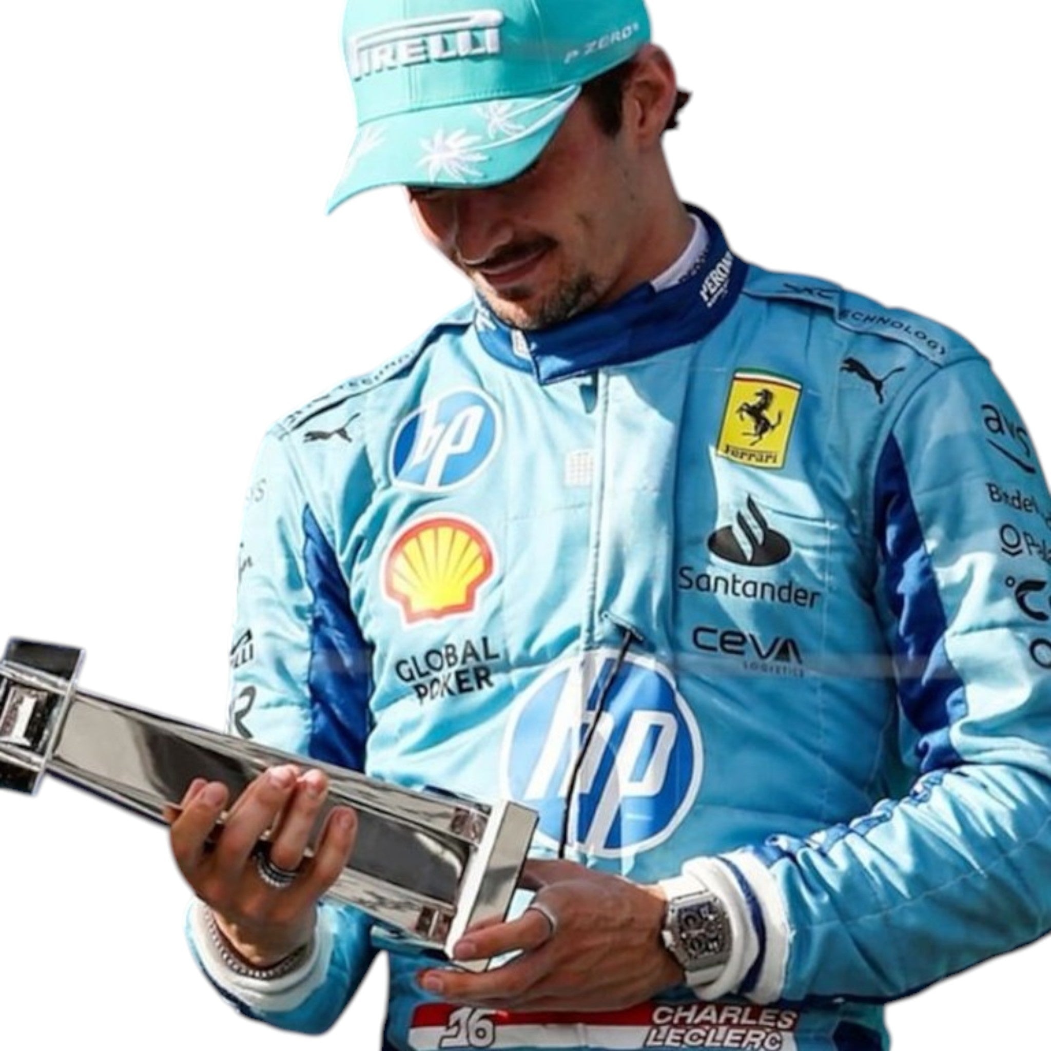 Charles Leclerc 2024 Ferrari Miami GP F1 Race Suit detail view 2 - Grand Flex Racewear