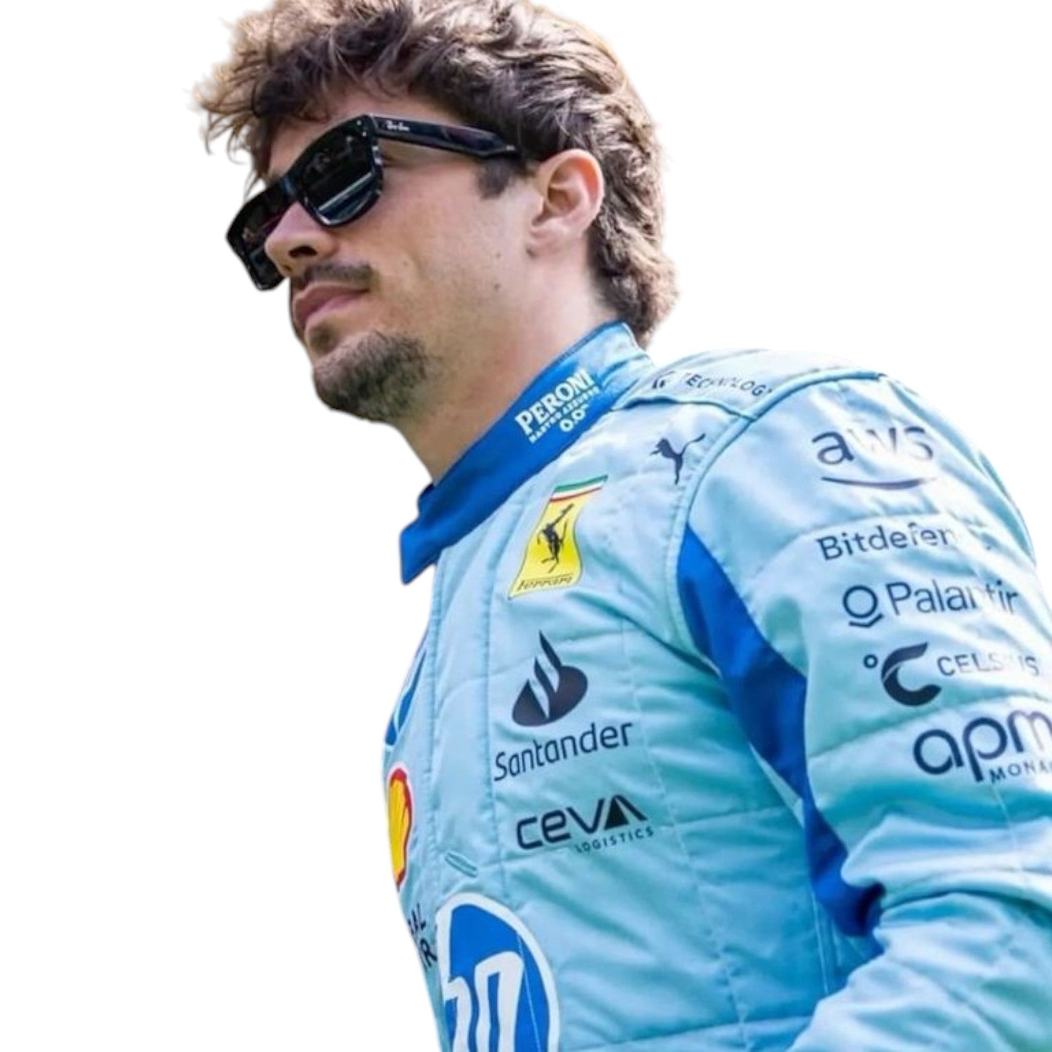 Charles Leclerc 2024 Ferrari Miami GP F1 Race Suit detail view 4 - Grand Flex Racewear