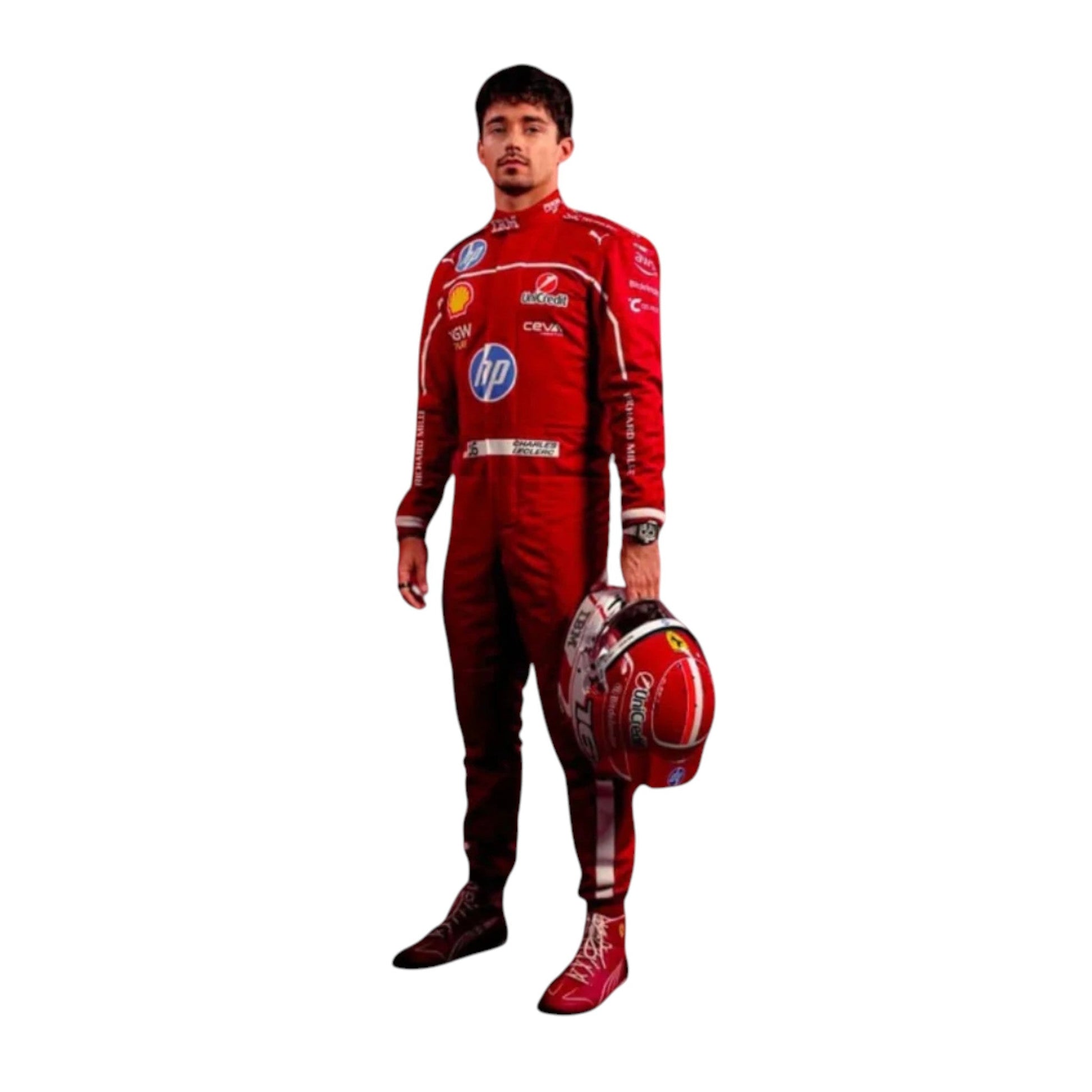 Charles Leclerc 2025 Ferrari F1 race suit front view by Grand Flex Racewear