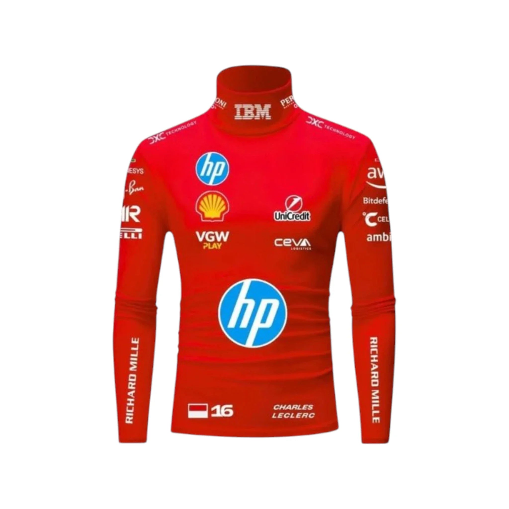 Charles Leclerc 2025 Ferrari F1 Undershirt (Red) product view - Grand Flex Racewear