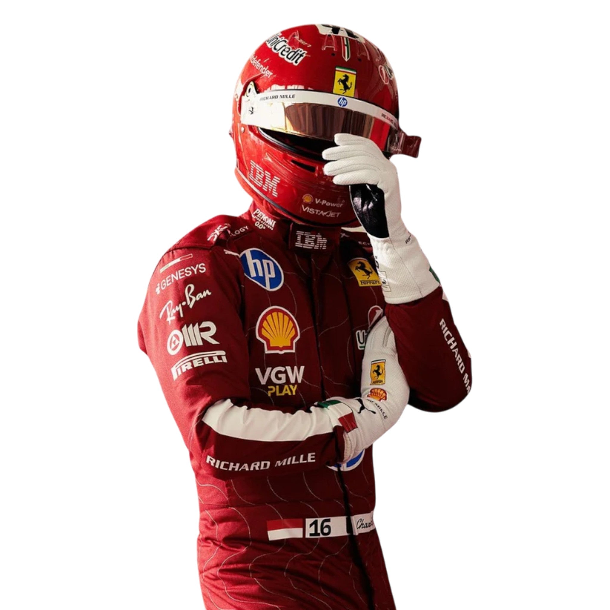 Charles Leclerc 2025 Ferrari Monza GP F1 Race Suit detail view 5 - Grand Flex Racewear