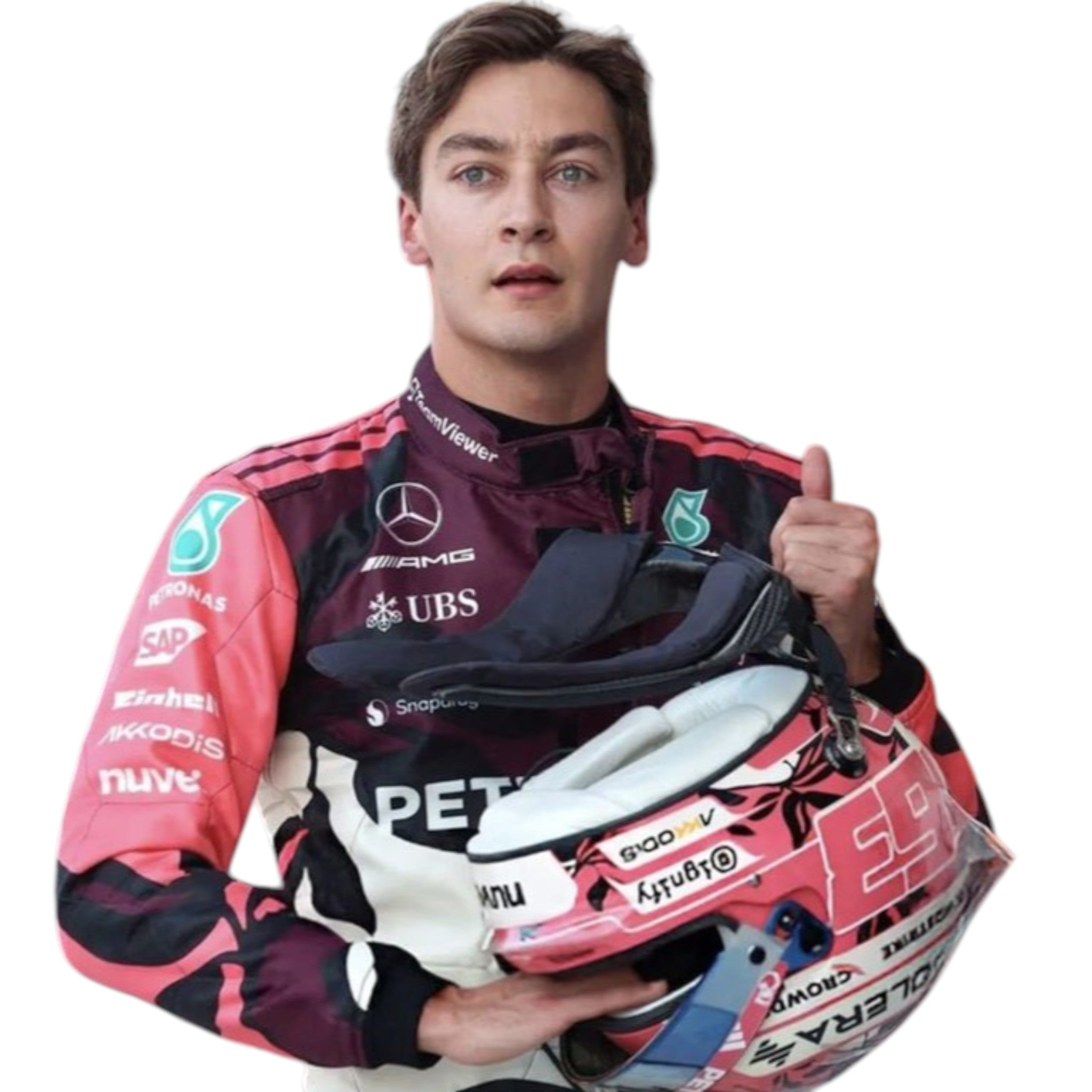 George Russel 2025 Mercedes AMG Petronas Miami GP F1 Race Suit product view - Grand Flex Racewear