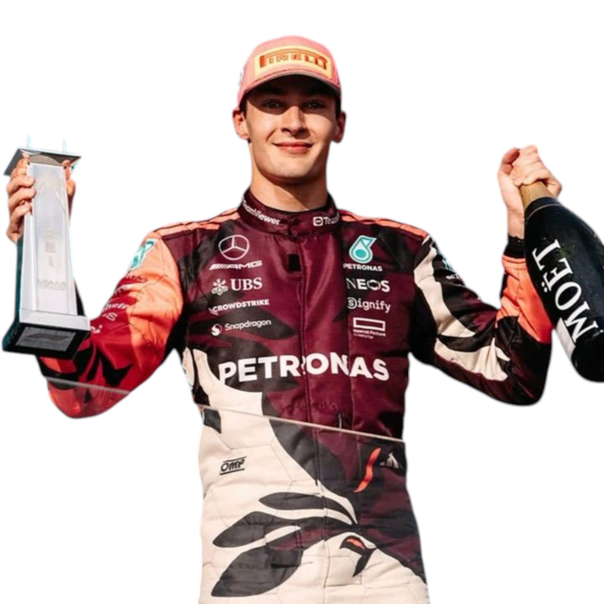 George Russel 2025 Mercedes AMG Petronas Miami GP F1 Race Suit detail view 3 - Grand Flex Racewear