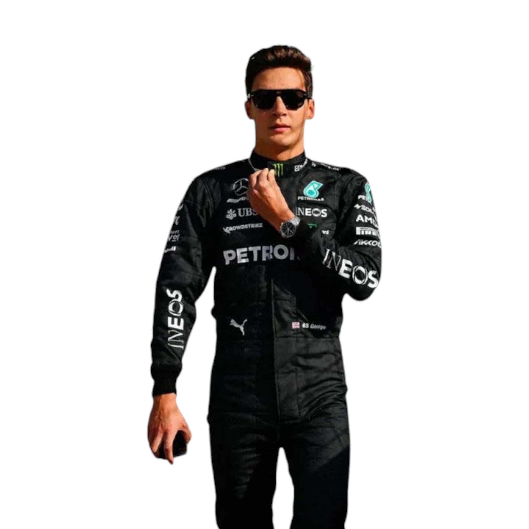 George Russell 2023 Mercedes AMG Petronas F1 Race Suit product view - Grand Flex Racewear