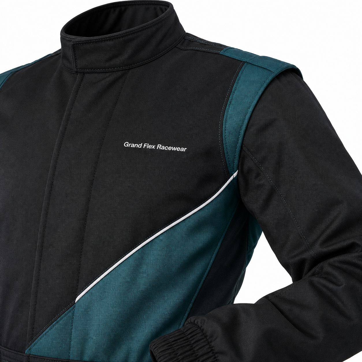 Grand Flex Pro Black & Teal Karting Suit fabric detail