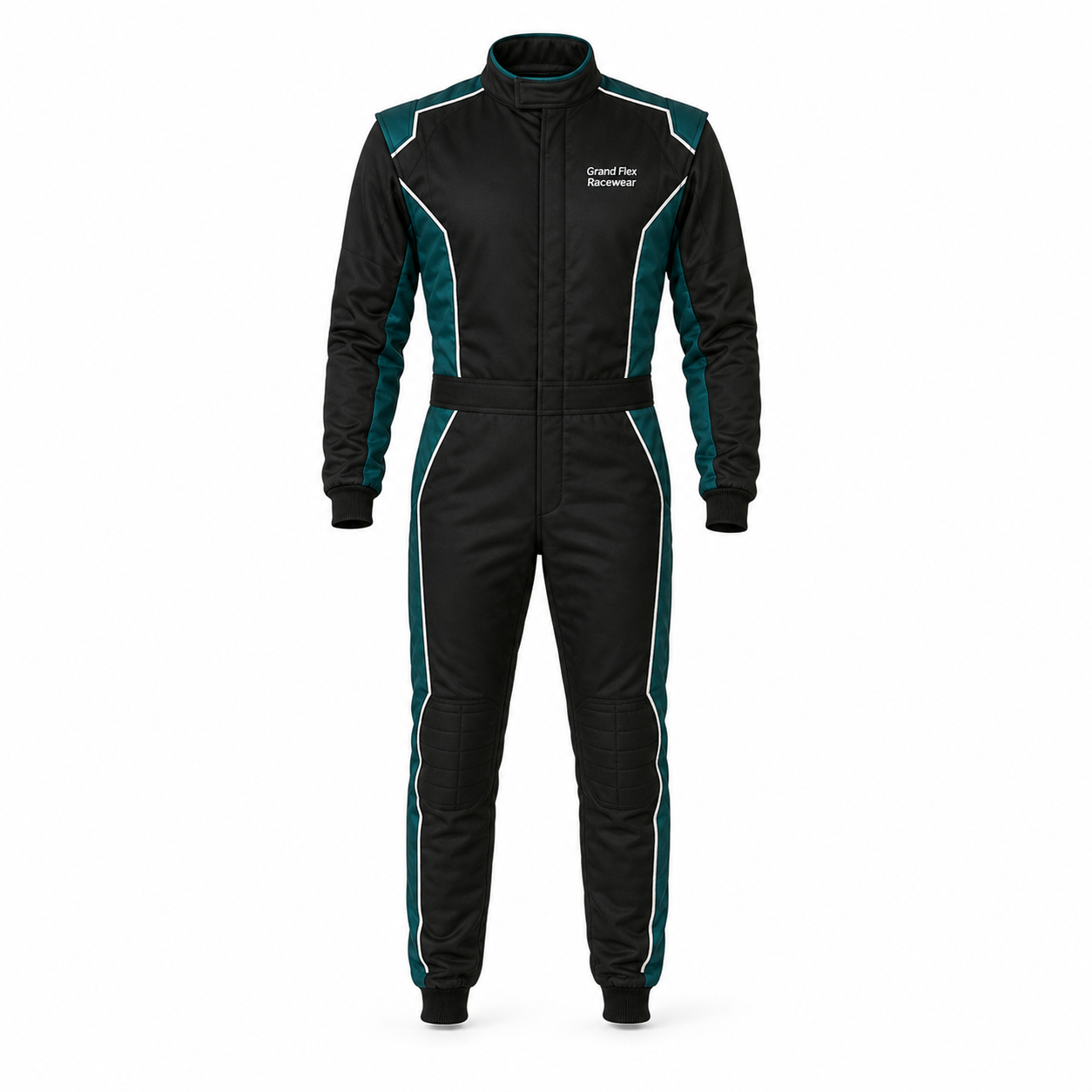Grand Flex Pro Black & Teal Karting Suit front view