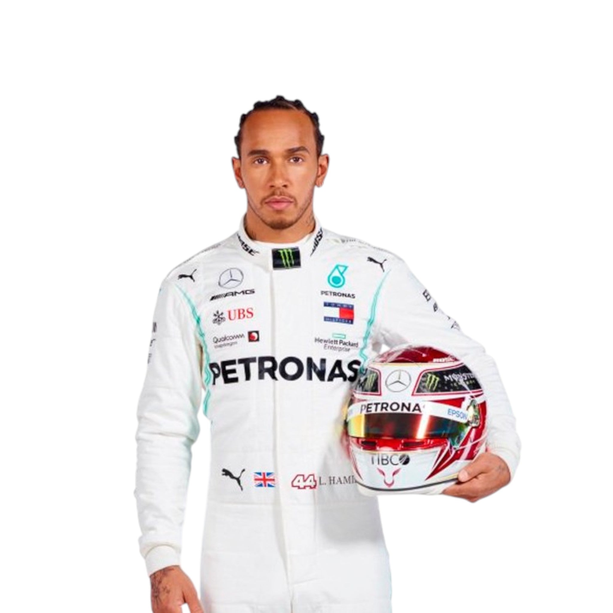 Lewis Hamilton 2019 Mercedes AMG Petronas F1 Race Suit product view - Grand Flex Racewear