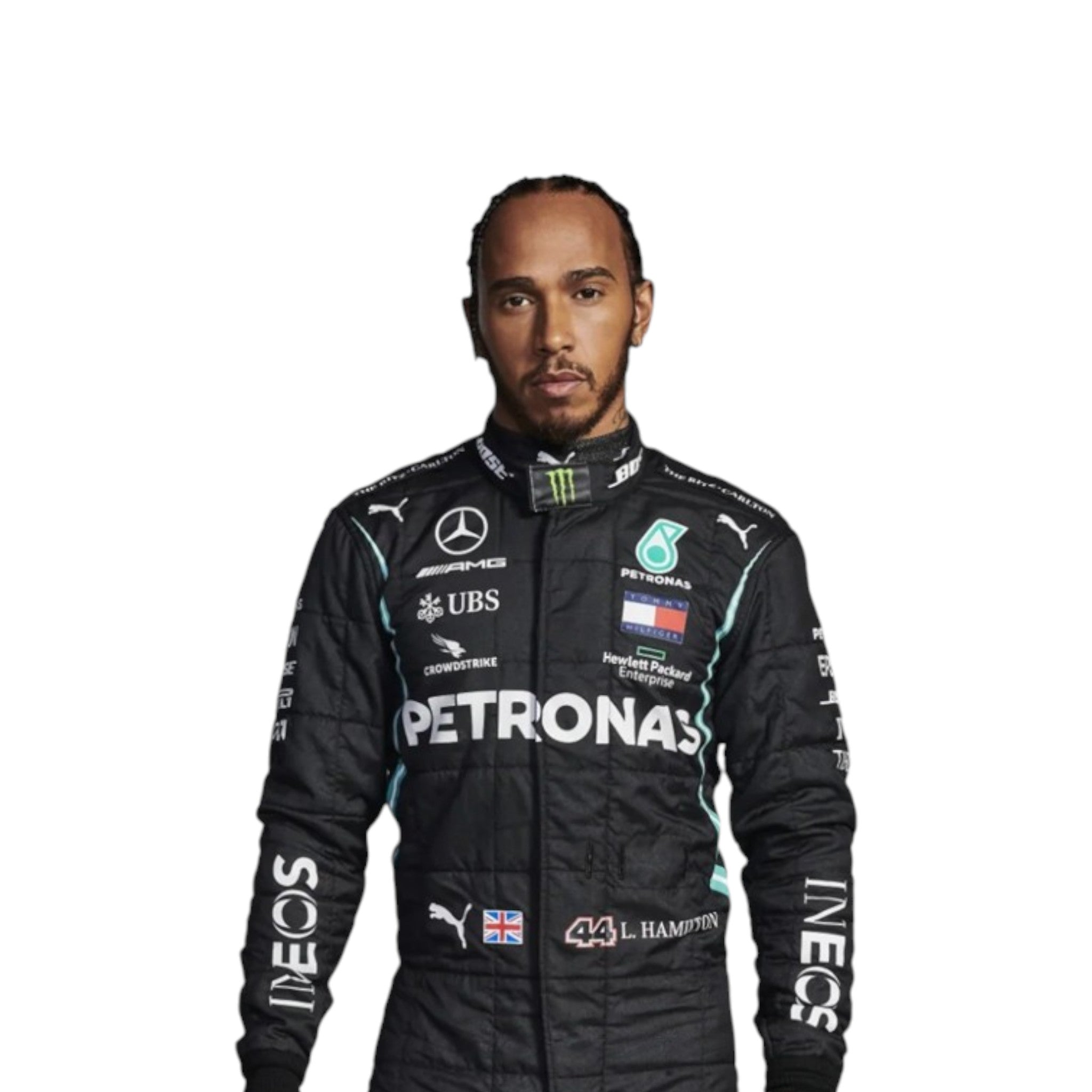 Lewis Hamilton 2021 Mercedes AMG Petronas F1 Race Suit product view - Grand Flex Racewear