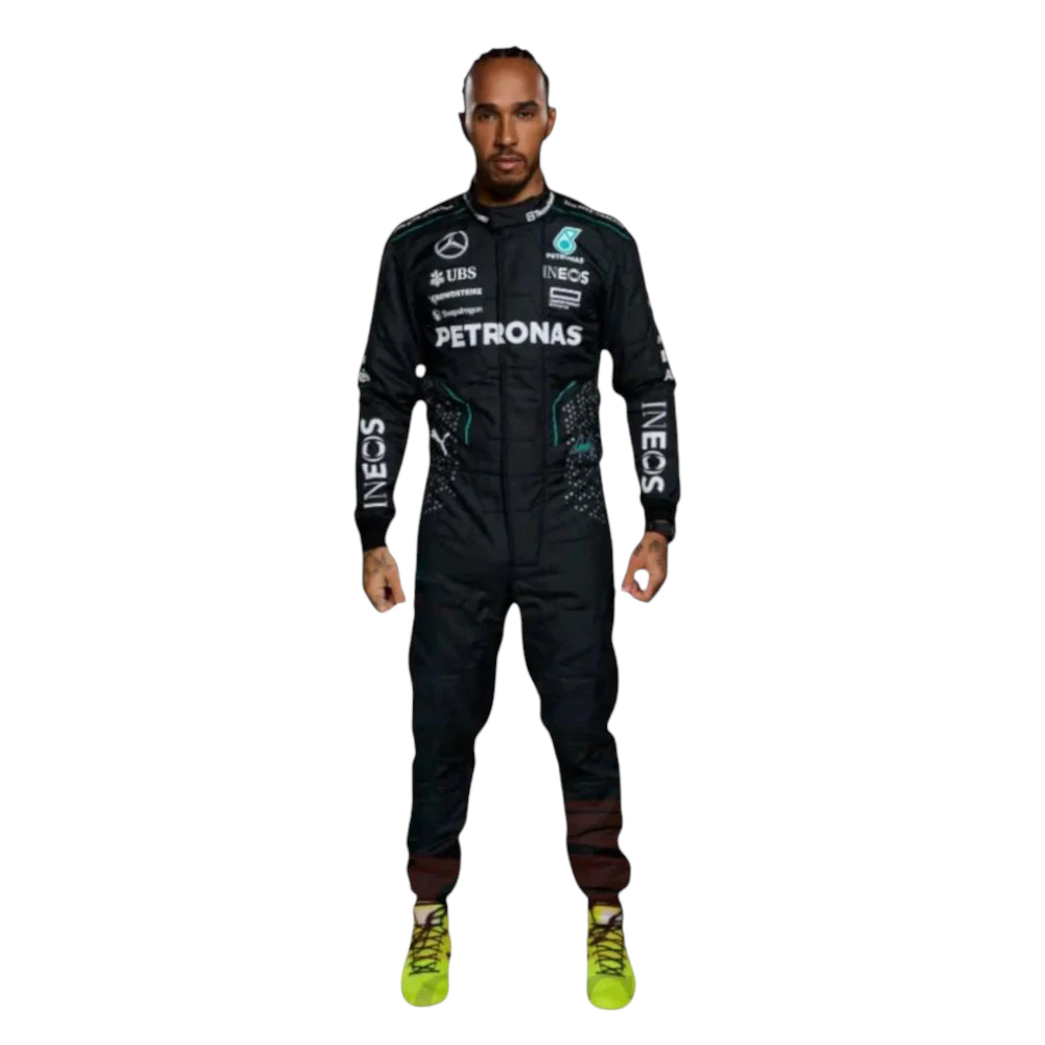 Lewis Hamilton 2024 Mercedes AMG Petronas F1 Race Suit product view - Grand Flex Racewear