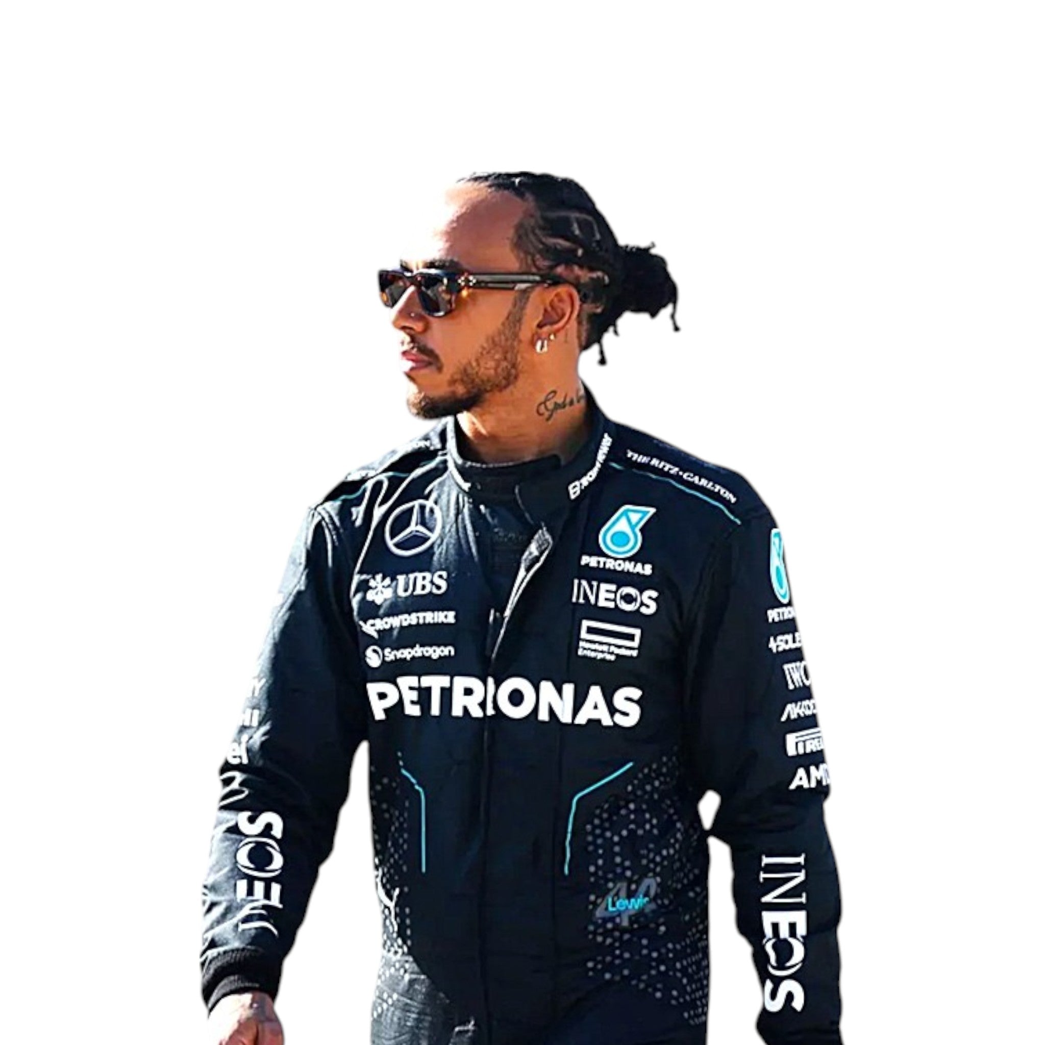 Lewis Hamilton 2024 Mercedes AMG Petronas F1 Race Suit detail view 3 - Grand Flex Racewear