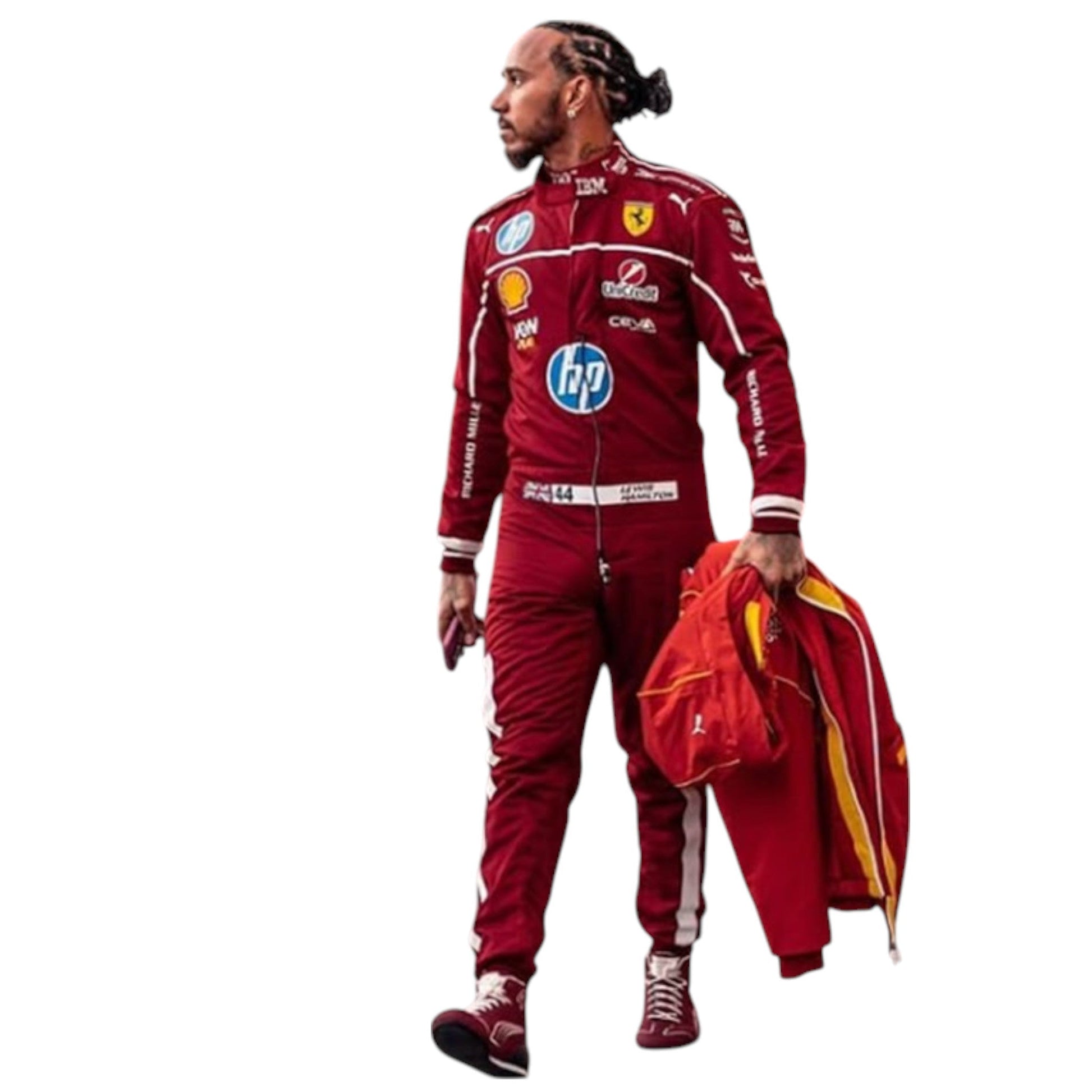 Lewis Hamilton 2025 Ferrari F1 race suit chest detail by Grand Flex Racewear