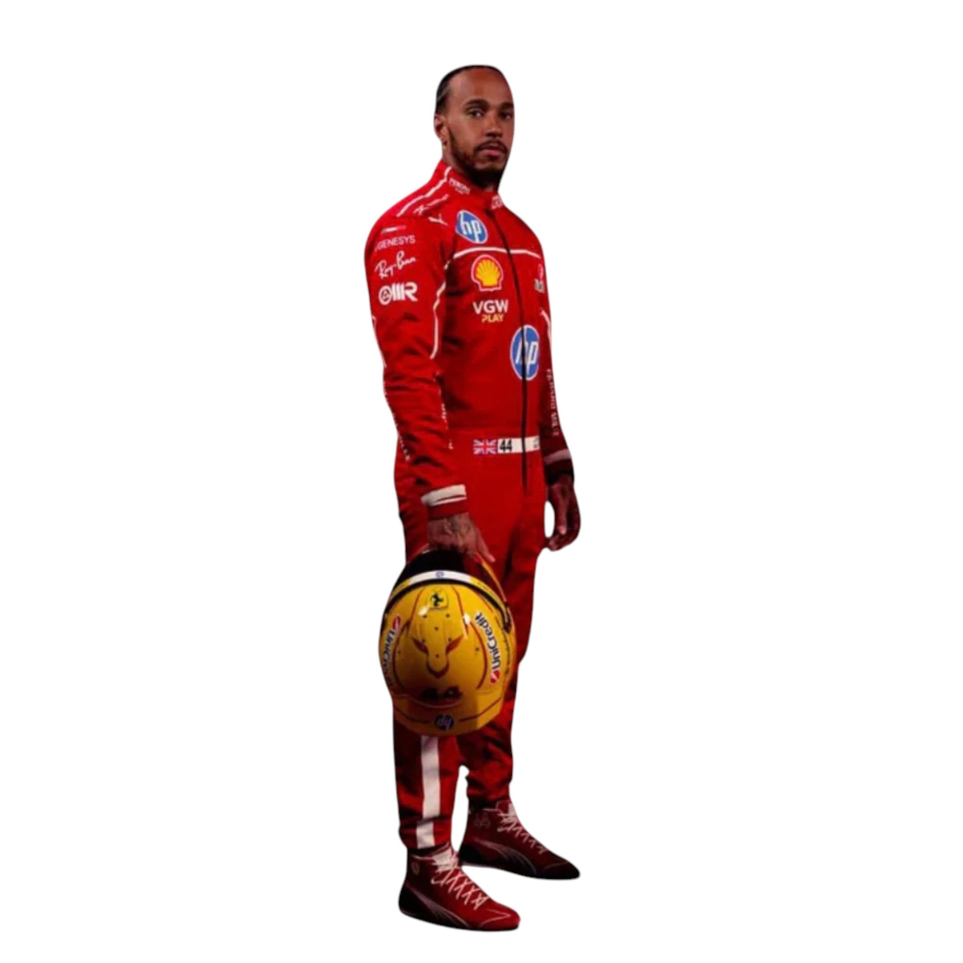 Lewis Hamilton 2025 Ferrari F1 race suit front view by Grand Flex Racewear