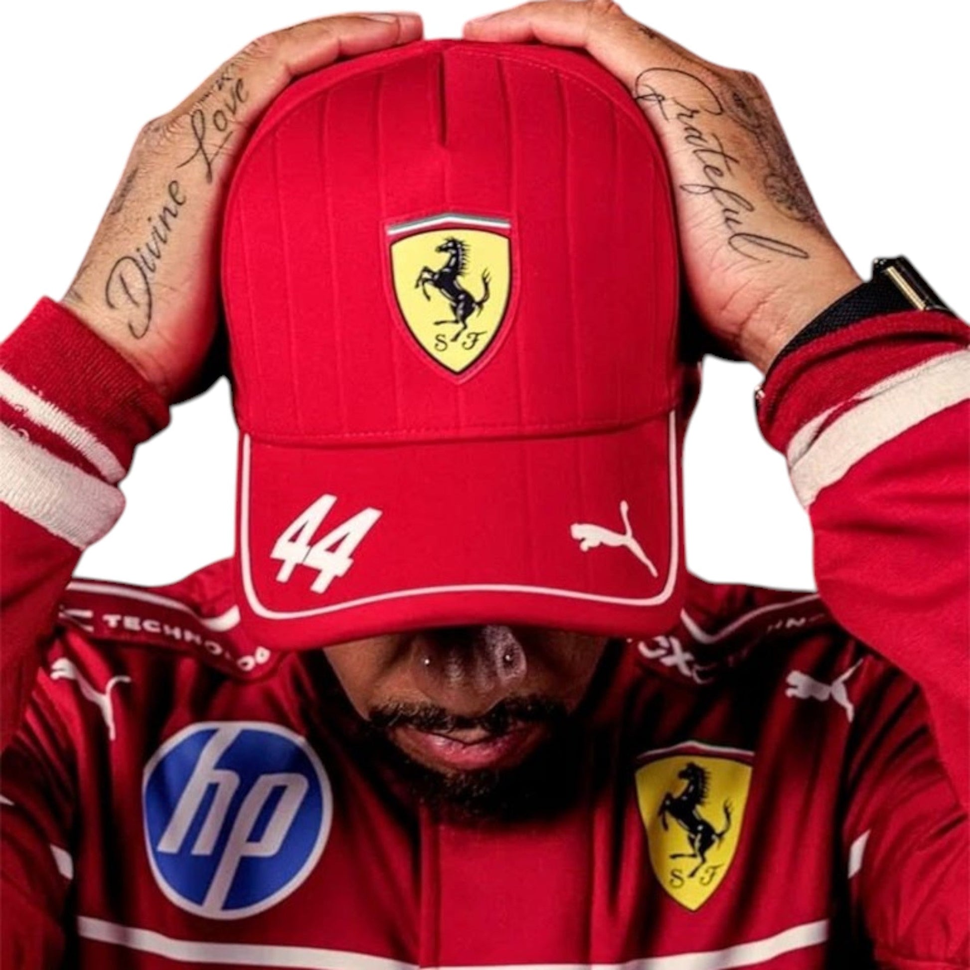 Lewis Hamilton 2025 Ferrari F1 race suit full view by Grand Flex Racewear