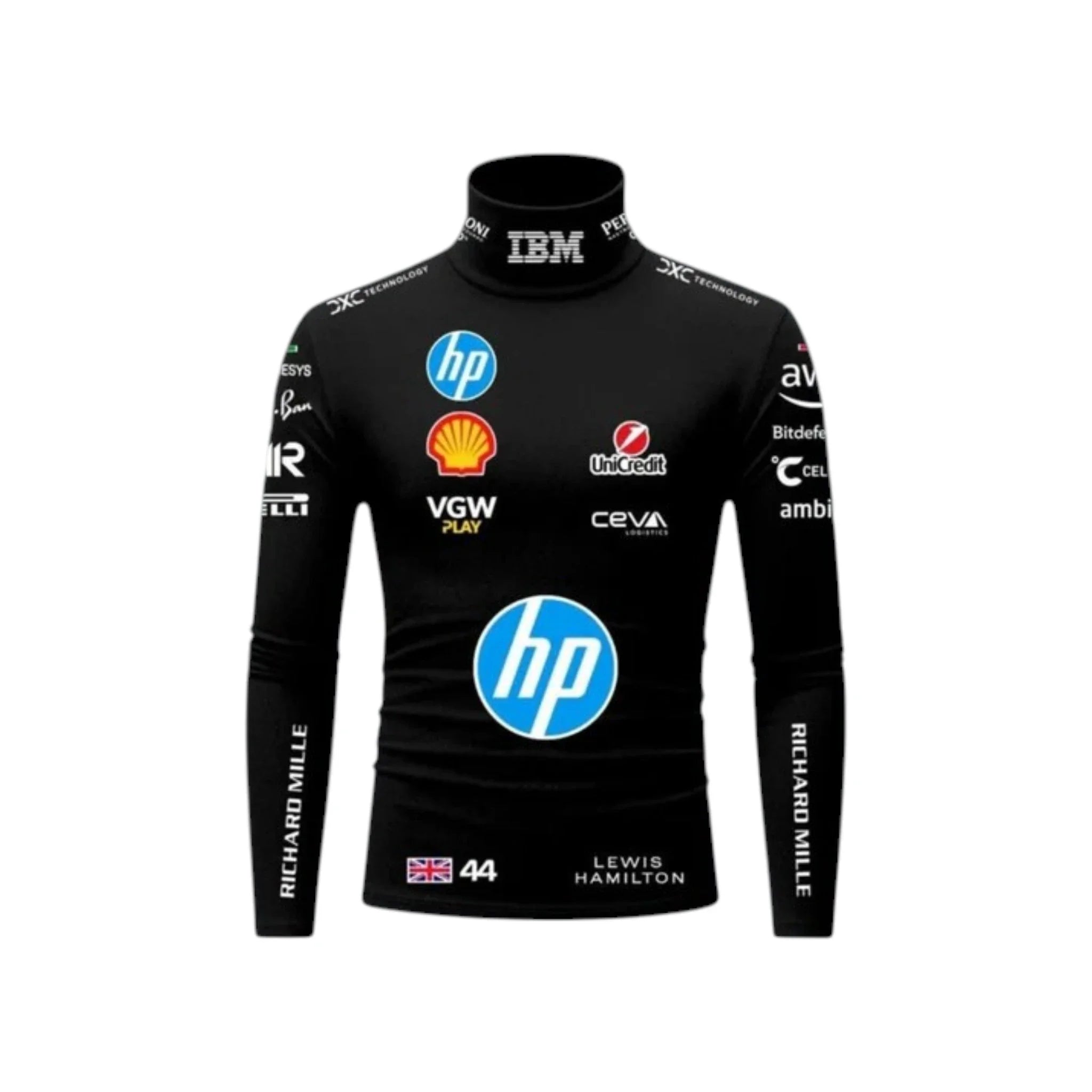 Lewis Hamilton 2025 Ferrari F1 Undershirt (Black) product view - Grand Flex Racewear