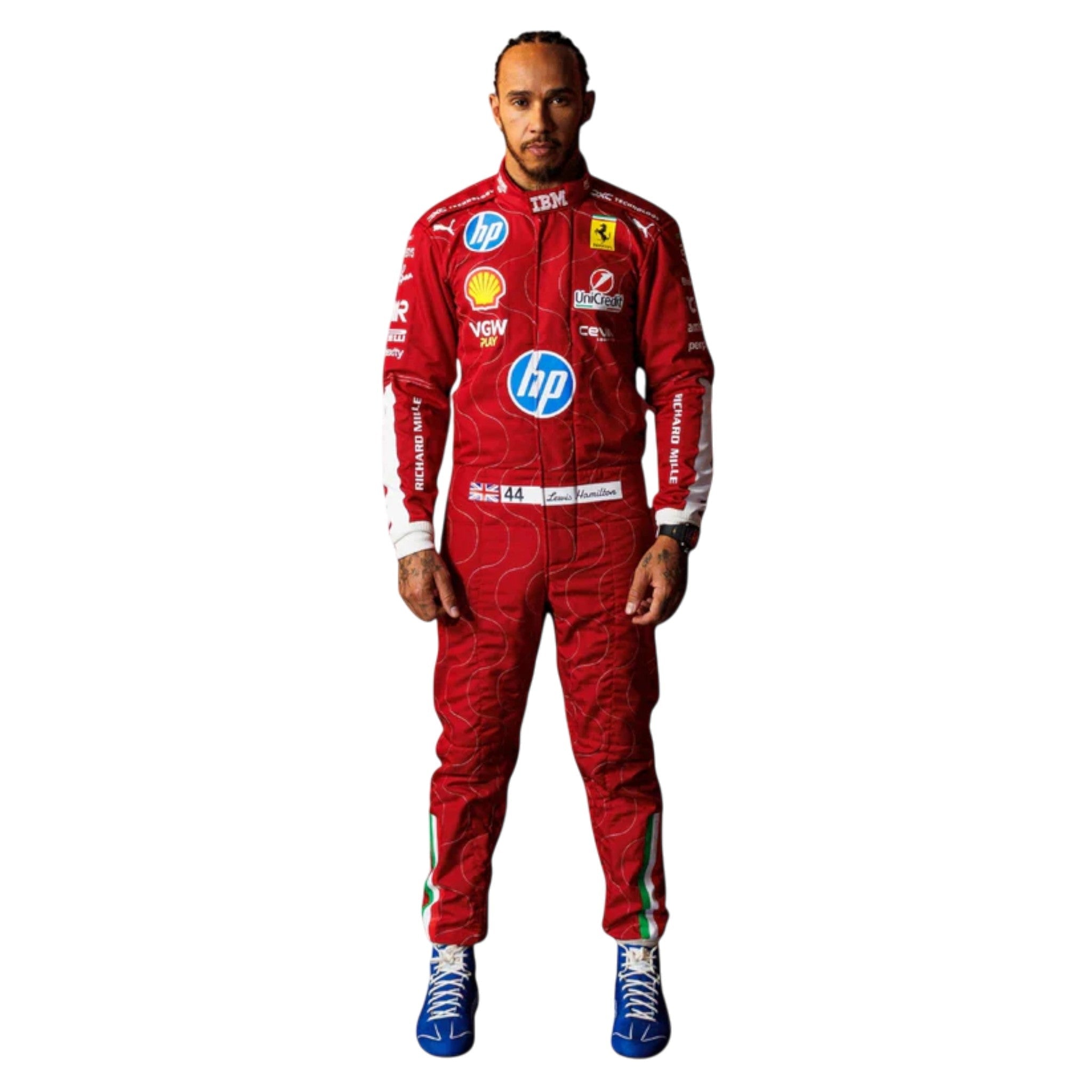 Lewis Hamilton 2025 Ferrari Monza GP F1 Race Suit product view - Grand Flex Racewear