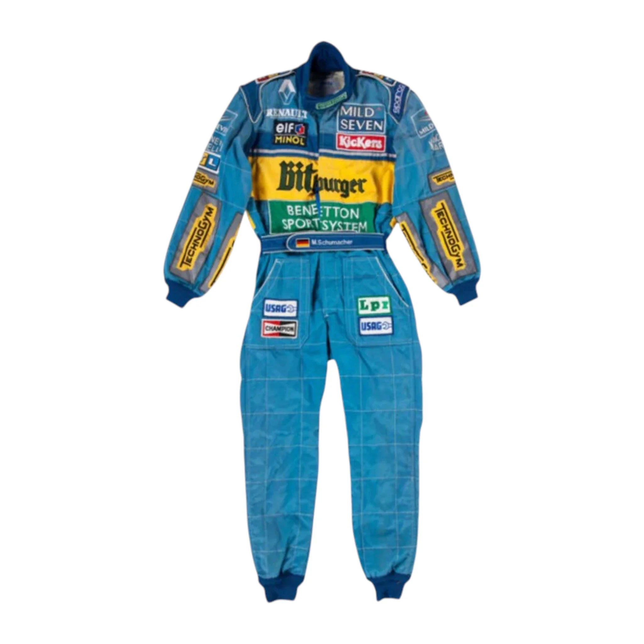 Michael Schumacher 1995 Benetton F1 Racing Suit product view - Grand Flex Racewear