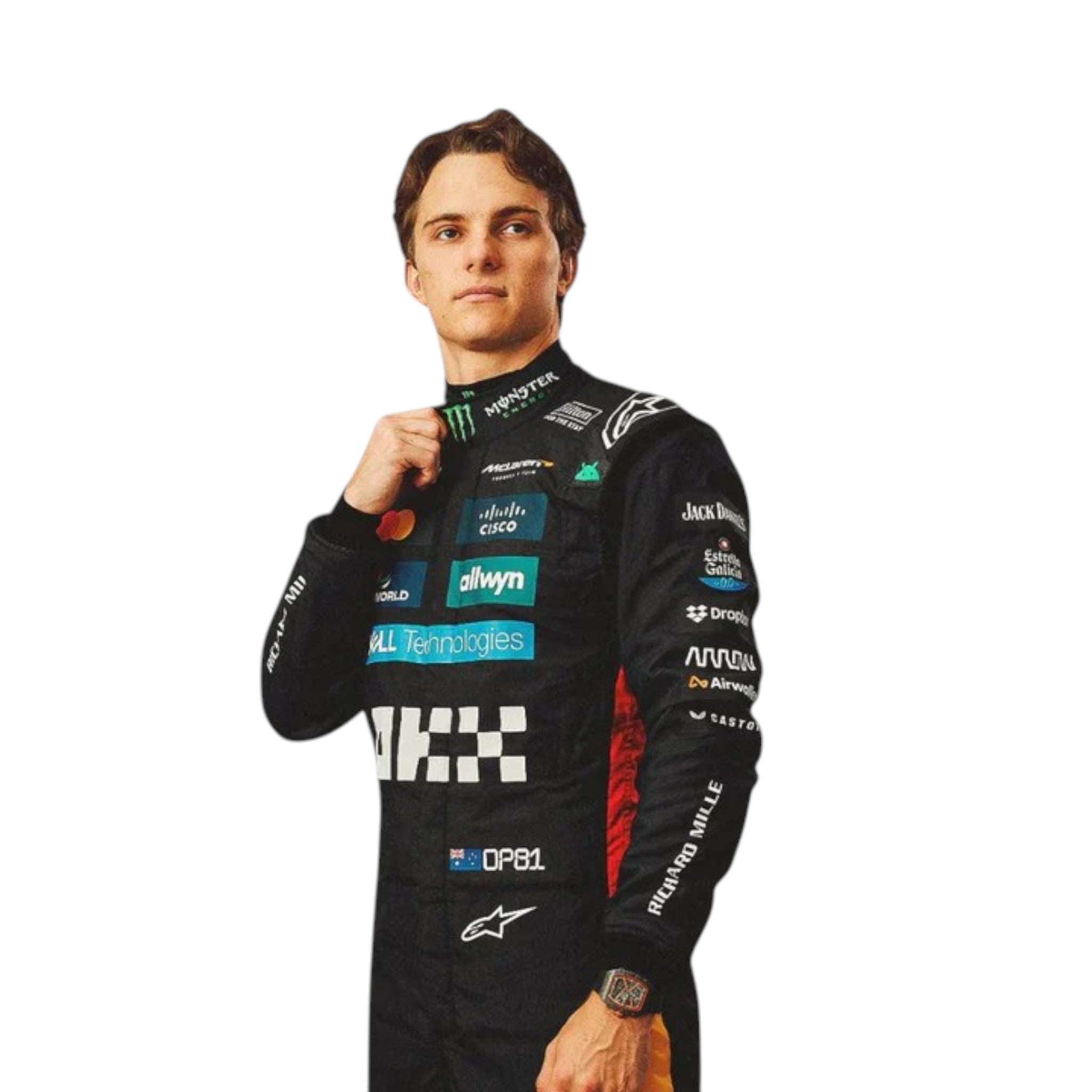 Oscar Piastri 2025 Mclaren Silverstone British F1 Race Suit detail view 2 - Grand Flex Racewear